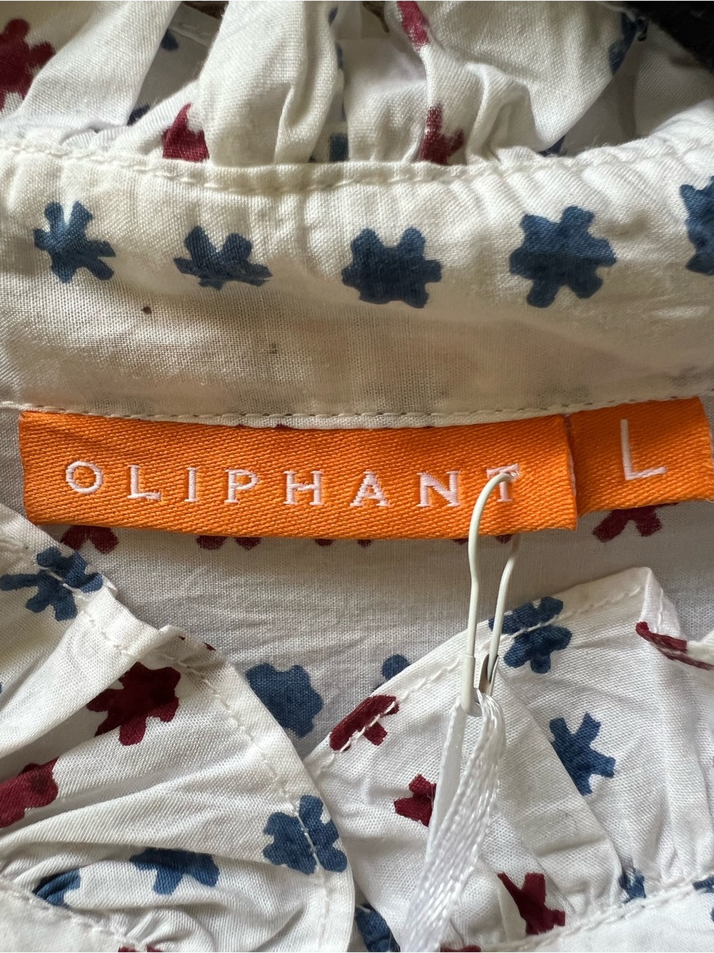 OLIPHANT Ruffle Front Button Blouse In Ellis Blue In White - Picture 3 of 4